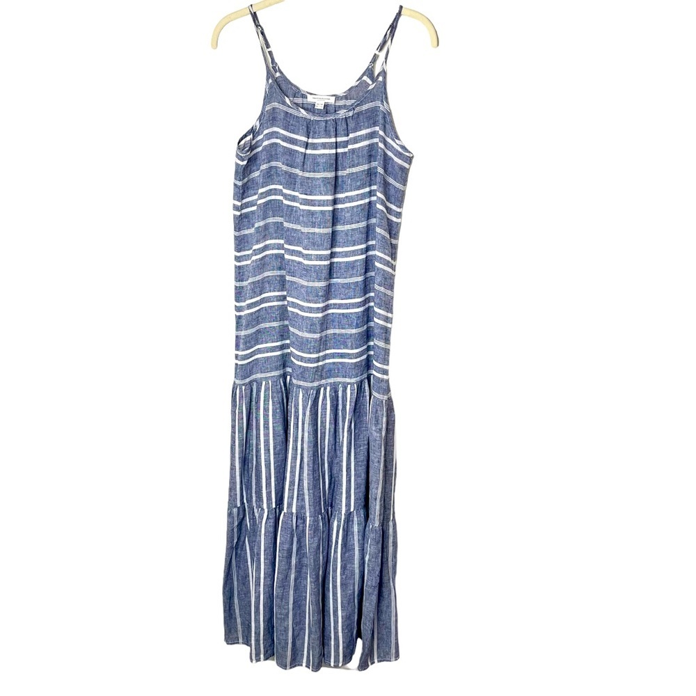Beach Lunch Lounge Blue White Stripe Linen Blend Maxi Dress in Size Extra Small‎